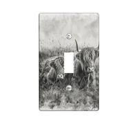 Highland Cows, piastra di copertura per interruttore della luce, piastra da parete a levetta singola per casale in stile rustico bianco e nero, decorazione autunnale invernale, copertura in