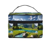 Highland Lake Scenery Borsa cosmetica impermeabile portatile di grande capacità 23 x 17 x 16 cm per viaggi sport all'aria aperta regalo compagno di nozze, Nero , Taglia unica