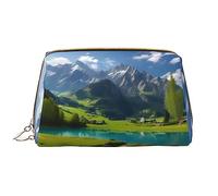 Highland Lake Scenery - Grande borsa per il trucco, in pelle PVC, chiusura a cerniera, borsa da viaggio per articoli da toeletta, borsa da viaggio, bianco, Taglia unica