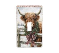 Highland mucca che indossa una ghirlanda rustica sempreverde interruttore della luce copertura decorativa singola levetta 1 banda piastra da parete per cucina fattoria camera da letto bagno