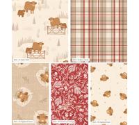 Highland Pastures Prints, 100% cotone, 45 x 55 cm di larghezza, 5 pezzi, scampoli di tessuto natalizio, per cucito, trapuntatura, sartoria, patchwork