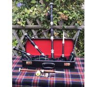 HIGHLAND SCOZZESE Full-Size CORNAMUSA NERO ARGENTO CON LEZIONI / CANNA DEL CANTO