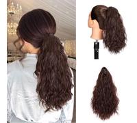 Highlight-Extension coda di cavallo, artiglio, chignon, parrucchiere, cordoncino elastico, estensione sintetica per coda di cavallo, extension per capelli da donna (marrone scuro, 35 cm)
