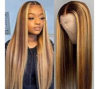 Highlight Parrucche anteriori in pizzo Capelli umani Ombre 13x4 Parrucche anteriori in pizzo diritte Capelli umani for donne nere Parrucche senza colla a 4/27 colori Capelli umani pre pizzicati con pe