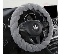 HighnessHwoo Coprivolante invernale per auto da donna, morbido, caldo, carino, accessorio per auto per jeep, camion, furgoni, F150, universale, peloso, antiscivolo, grigio, 38,1 cm, taglia L 39-41 cm