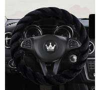 HighnessHwoo Coprivolante invernale per auto da donna, morbido e caldo, in morbido peluche, accessorio per auto, berlina, universale, peloso, antiscivolo, nero, dimensioni standard 37-38 cm