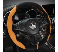 HighnessHwoo Lussuoso coprivolante in alcantara per auto, in morbida pelle, imbottito, per F150, camion, Jeep, furgoni, auto, sottile e grande, universale, antiscivolo, 40,6-43,2 cm, arancione