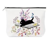 Hightopup Trousse da donna, borsa da viaggio per il trucco, Gatto nero con fiori selvatici, Gatto nero con fiori selvatici