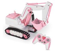 Highttoy Escavatore Radiocomandato per Bambina, Ruspa Trattore Camion Giocattolo Telecomandato 6 Canali Scala 1:24 Rosa