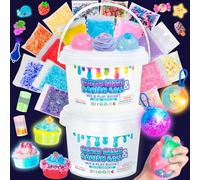 Highttoy Kit Slime e Squishy Luminosi Fai Da Te, 300ml Slime Trasparente e 300ml Butter Slime Fluffy con 25 Aggiunte, Giocattoli Sensoriali Antistress Palline Squish Slime per Bambini