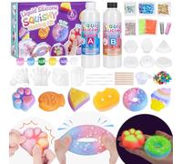 Highttoy Kit Squishy Silicone Liquido Luminosi Fai Da Te, 480ml Rapporto 1:1 AB Squishy Gomma Siliconica con 6 Stampi e Accessori, Giocattoli Sensoriali Antistress per Bambini 6+ Anni