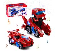 Highttoy Macchina Dinosauro Trasformabile Bambini 3+ Anni con Luci e Musica | Si muove e si trasforma automaticamente con luci e musica, Cambia direzione in modo casuale quando incontra ostacoli