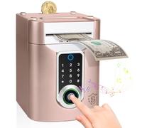 Highttoy Salvadanaio Bambina, Salvadanaio Elettronico con Touchscreen e Impronta Digitale, Regalo Bambina 3-12 Anni Giochi Bimba, Cassaforte Salvadanaio Bancomat per Bambini, Oro Rosa