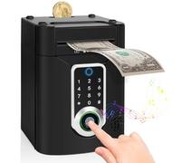 Highttoy Salvadanaio Elettronico Bambini con Touchscreen e Impronta Digitale, Giochi Bambini 3-12 Anni Regalo, Cassaforte Salvadanaio Bancomat, Nero