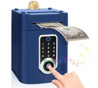 Highttoy Salvadanaio Elettronico con Touchscreen e Impronta Digitale, Giochi Bambini 3-12 Anni, Cassaforte Salvadanaio Bancomat per Bambini, Blu