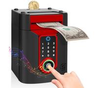 Highttoy Salvadanaio Elettronico per Bambini con Touchscreen e Impronta Digitale, Giochi Bambini 3-12 Anni Regalo, Cassaforte Salvadanaio Bancomat per Bambino Bambina, Nero Rosso