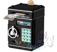 Highttoy Salvadanaio Ricaricabile con Codice per Bambini 3+ Anni, Nero | Cassaforte Ricaricabile Bambini,Indicatore del Livello della Batteria,Alimentatore Automatico di Banconote,2 Modalità Audio