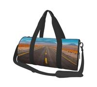 Highway Road in The Desert Landscape Print Round Duffel Bag, Canvas Overnight Travel Tote Bag, impermeabile e resistente agli strappi. Borsa da viaggio pieghevole per il fine settimana