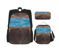 Highway Road in The Desert Landscape School Bag Pencil Case Lunch Bag Combinationbackpack for Kids School Bookbag