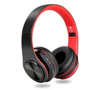 HiGi D-422 - Cuffie Bluetooth 5.0 - 10 ore di autonomia, altoparlante da 40 mm, microfono integrato, connessione BT + 3.5 Jack - nero e rosso