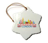 Higoss Decorazione natalizia in porcellana con motivo a fiocco di neve in Inghilterra di Londra, decorazione natalizia su entrambi i lati, 7,5 cm