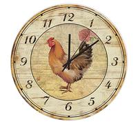 Higoss Orologio da parete a forma di gallo, silenzioso, senza ticchettio, funzionamento a batteria, moderno, rotondo, chic, per cucina, ufficio, scuola, casa, 25,4 cm