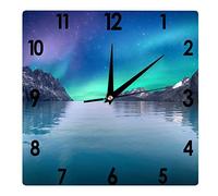 Higoss Orologio da parete quadrato, con cielo marino, aurora boreale, paesaggio montano, silenzioso, senza ticchettio, 30,5 cm, funzionamento a batteria, accurato, paesaggio, casa/ufficio, decorazione