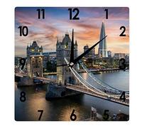 Higoss Orologio da parete quadrato con torre illuminata e skyline di Londra, orologio silenzioso senza ticchettio, 12 pollici, funzionamento a batteria, paesaggio urbano, fattoria, casa e ufficio