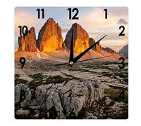 Higoss Orologio Da Parete Quadrato Le Tre Cime Di Lavaredo Dolomiti Italia Alba Silenzioso Senza Ticchettio 30,5 cm, Funzionamento A Batteria Paesaggio/Paesaggio Urbano Decorazione Per Casa Di