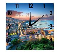 Higoss Orologio da parete quadrato Napoli, Campania, Italia durante l'alba Silenzioso Orologio da parete 12 pollici, funzionamento a batteria accurato paesaggio paesaggio urbano Farmhouse Home Office