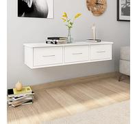 Higsose Mensola sospesa da parete, per soggiorno, 88 x 26 x 18,5 cm, in legno bianco, con 3 cassetti