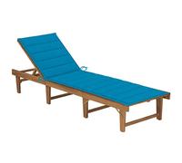 Higsose Sedia a sdraio pieghevole da giardino con cuscino, in legno di acacia, 200 x 61 x 86 cm, colore blu, per esterni, resistente alle intemperie, per esterni, facile da riporre e trasportare
