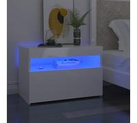 Higsose Set di 2 comodini con LED, 60 x 35 x 40 cm, tavolino alla moda, pratico comodino, bianco lucido, moderno, con luci RGB, in legno