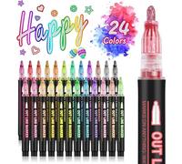24 Colori Penne Glitterate Colorate, Pennarelli a Doppia Linea, Penne Colorate Glitter Marcatori per Disegno Artistico, Fare Biglietti di Auguri, Scrapbooking, Poster, Album, Regalo Bambina 4-12 Anni