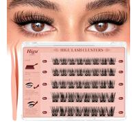 Higu clace Cils Autoadhésifs, ensemble de 40 cils pré-collés D Curl mélange 8-16 mm, pin à cils, pas besoin de colle ni de dissolvant, grappes de faux cils DIY à presser (Natural 10-16 mm)