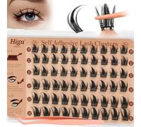 Higu clace Pre-Glued-Eyelashes Natural Look, Self -Adhesive-Cluster Lashes Mix10-16mm, Reusable Pre Glued Lash No Glue Deeded, Press on Lashes Easy to Use（Natural R)