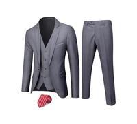 Hihawk, Completo da uomo in 3 pezzi con tessuto elasticizzato, tinta unita, slim fit, con un bottone, giacca, gilet e pantaloni con cravatta, Grigio scuro., XL