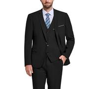 Hihawk, Completo da Uomo in 3 Pezzi con Tessuto Elasticizzato, Tinta Unita, Slim Fit, con Un Bottone, Giacca, Gilet e Pantaloni con Cravatta, Nero, S
