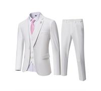 Hihawk, Completo da Uomo in 3 Pezzi con Tessuto Elasticizzato, Tinta Unita, Slim Fit, con Un Bottone, Giacca, Gilet e Pantaloni con Cravatta, Bianco Puro., M