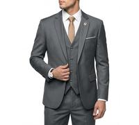 Hihawk, Completo da uomo in 3 pezzi con tessuto elasticizzato, tinta unita, slim fit, con un bottone, giacca, gilet e pantaloni con cravatta, Grigio scuro., L