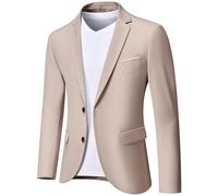 Hihawk Giacca da uomo slim fit, giacca casual a due bottoni, giacca sportiva leggera per tutti i giorni., Beige, L