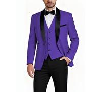 Hihawk Set da smoking da uomo in 3 pezzi con papillon, scialle con bottone e risvolto, giacca e pantaloni, vestibilità aderente, per feste, matrimoni, balli di fine anno, Viola chiaro, S