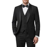 Hihawk Set da Smoking da Uomo in 3 Pezzi con Papillon, Scialle con Bottone e Risvolto, Giacca e Pantaloni, vestibilità Aderente, per Feste, Matrimoni, Balli di fine Anno, Nero, L