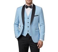 Hihawk Set da smoking da uomo in 3 pezzi con papillon, scialle con bottone e risvolto, giacca e pantaloni, vestibilità aderente, per feste, matrimoni, balli di fine anno, Cielo blu, L