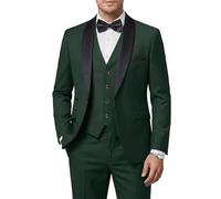 Hihawk Set da smoking da uomo in 3 pezzi con papillon, scialle con bottone e risvolto, giacca e pantaloni, vestibilità aderente, per feste, matrimoni, balli di fine anno, verde scuro, M