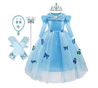 HIHCBF Cenerentola Costume di Carnevale Ragazze Vestito da Principessa Cinderella per Compleanno Natale Festa Halloween Cosplay Cerimonia con Accessori 4-5 anni