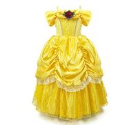HIHCBF La Bella e La Bestia Costumi di Carnevale Ragazze Vestito da Principessa Belle per Compleanno Natale Festa Halloween Cosplay Cerimonia 12-13 anni