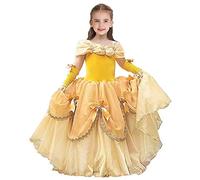 HIHCBF La Bella e La Bestia Costumi di Carnevale Ragazze Vestito da Principessa Belle per Compleanno Natale Festa Halloween Cosplay Cerimonia Con Maniche Per Le Braccia 10-11 anni