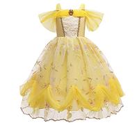 HIHCBF La Bella e La Bestia Costumi di Carnevale Ragazze Vestito da Principessa Belle per Compleanno Natale Festa Halloween Cosplay Cerimonia 10-11 anni