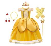 HIHCBF La Bella e La Bestia Costumi di Carnevale Ragazze Vestito da Principessa Belle per Compleanno Natale Festa Halloween Cosplay Cerimonia con Accessori 5 anni